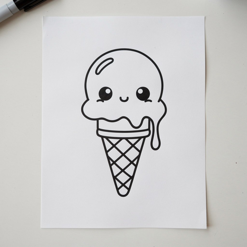 A kawaii ice cream cone with a face