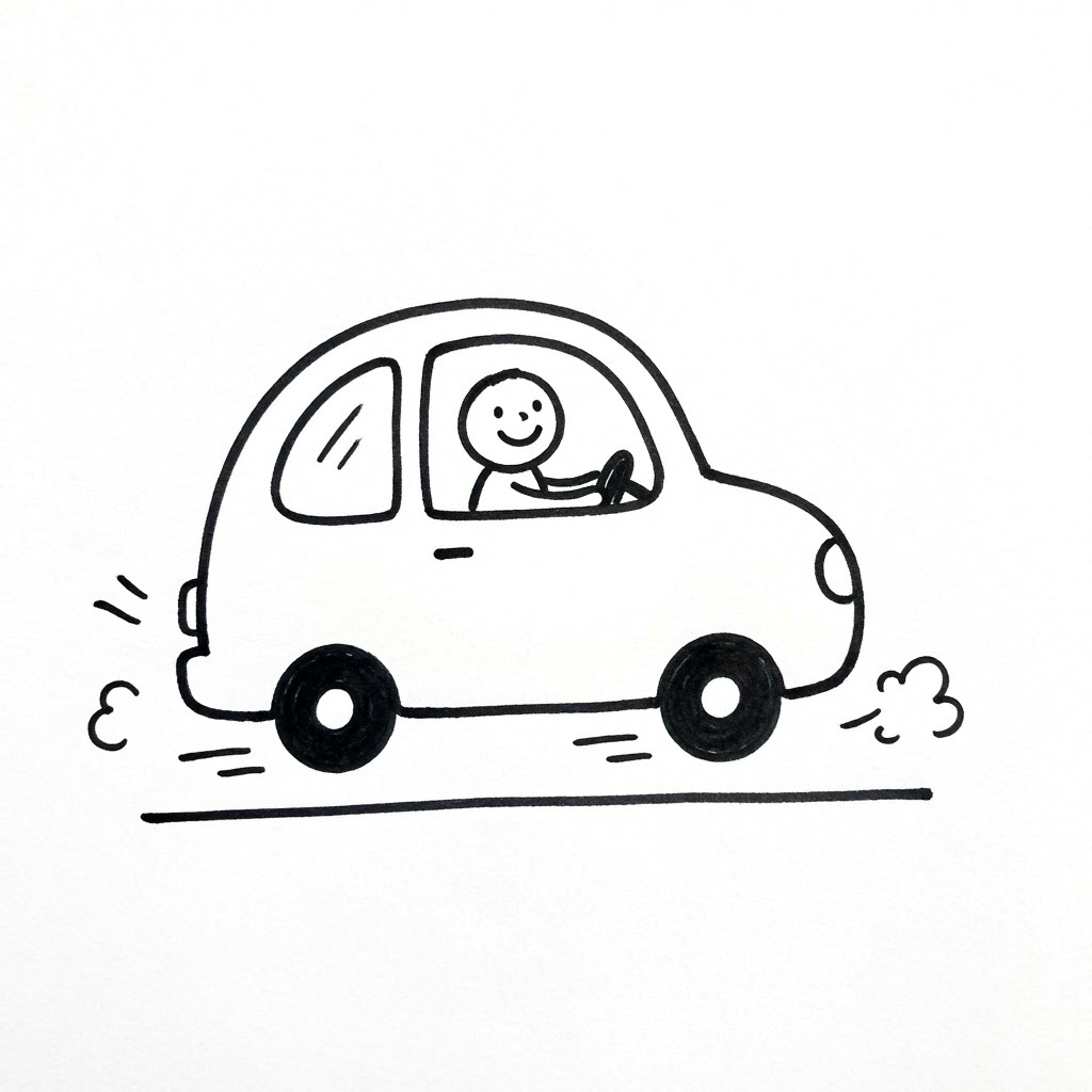 A basic car zooming along