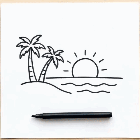 A beach scene with palm trees gif