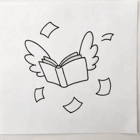 A book with wings flying away gif