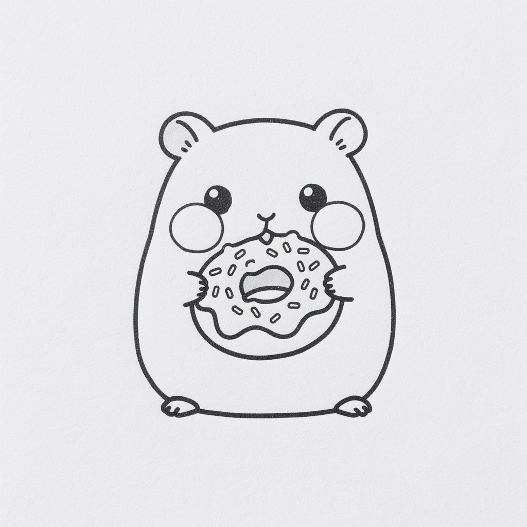 A chubby hamster munching a donut