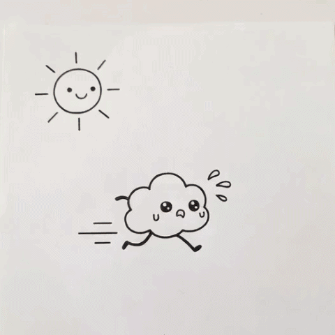 A cloud with legs running from the sun gif