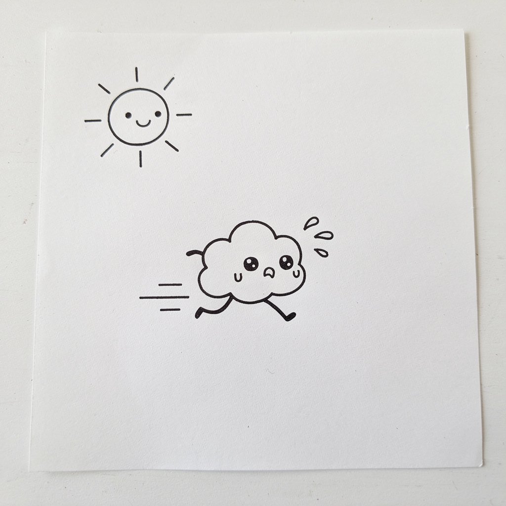 A cloud with legs running from the sun