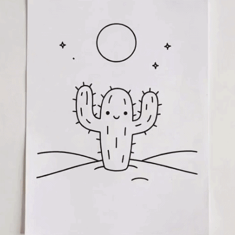 A desert cactus under the moon gif