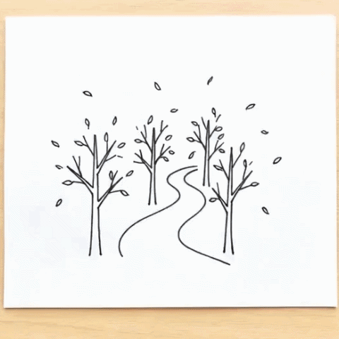 A forest path with falling leaves gif