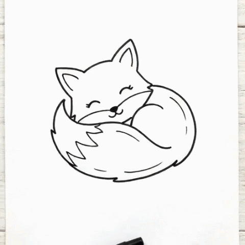 A fox curled up with a fluffy tail gif