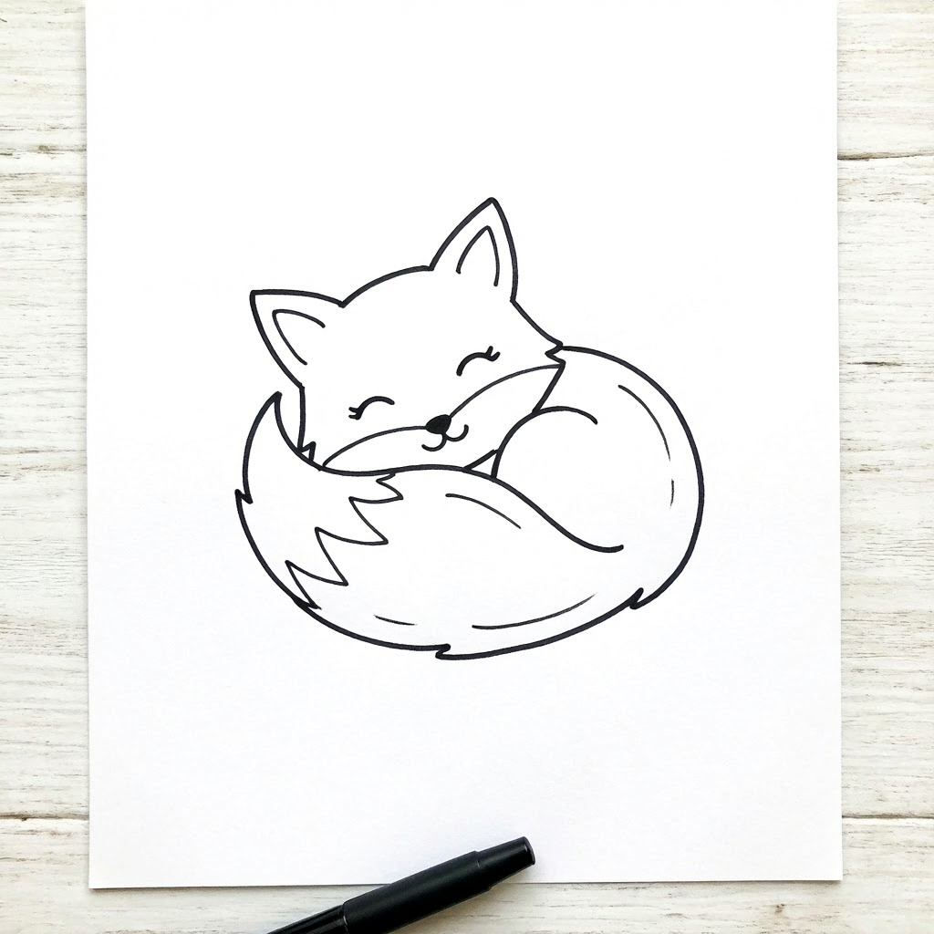 A fox curled up with a fluffy tail