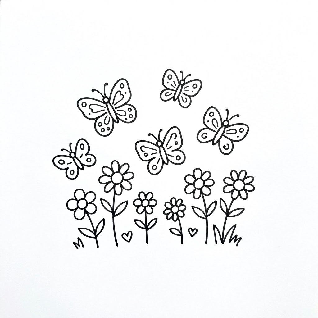 A garden with butterflies fluttering
