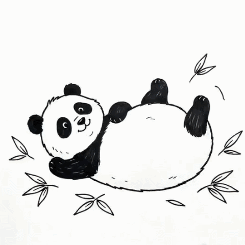 A panda rolling in bamboo leaves gif