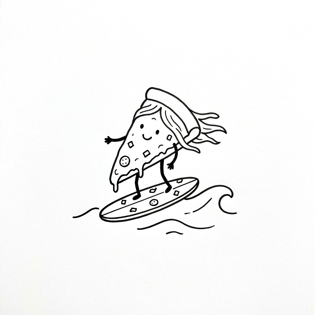 A pizza slice surfing waves
