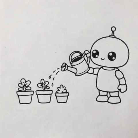 A robot watering plants gif