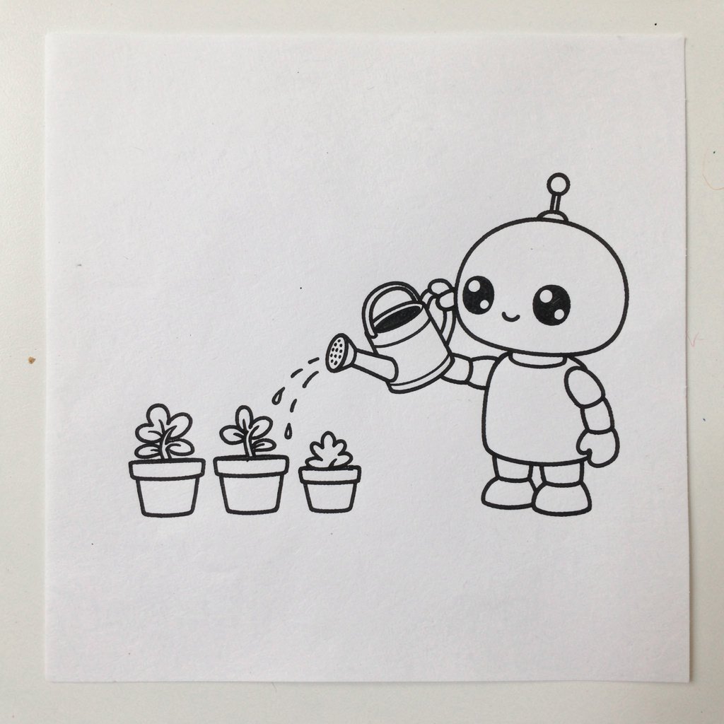 A robot watering plants