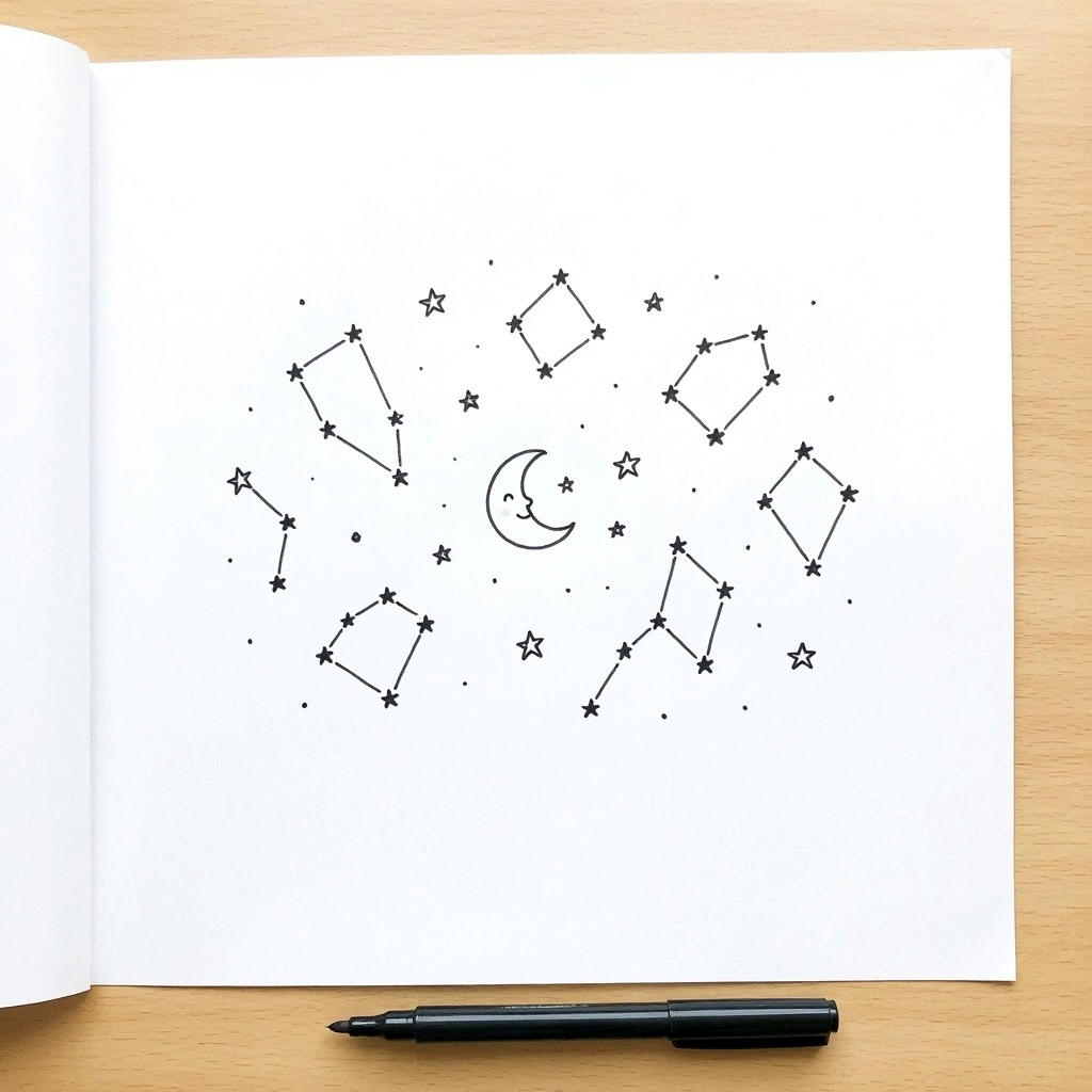 A starry night sky with constellations
