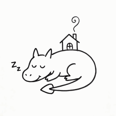 A tiny house on a sleeping dragon’s back gif