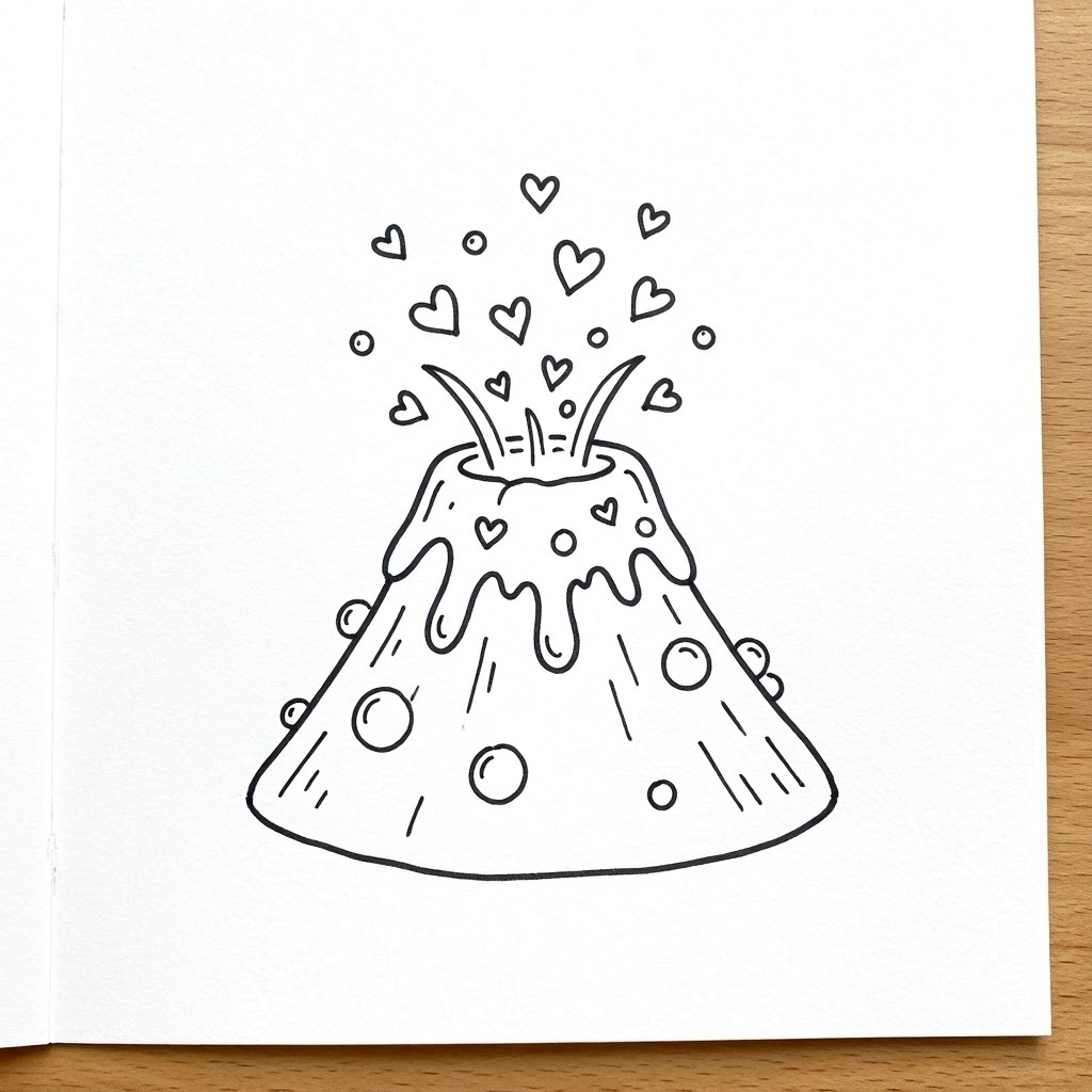 A volcano erupting hearts