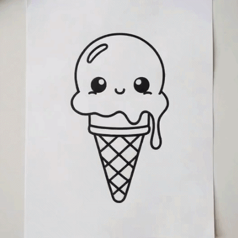 A kawaii ice cream cone with a face gif