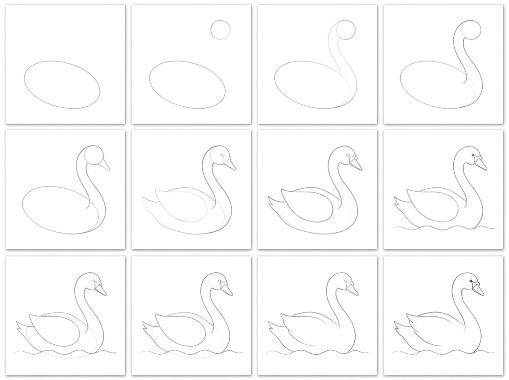 12 steps to draw a swan easily