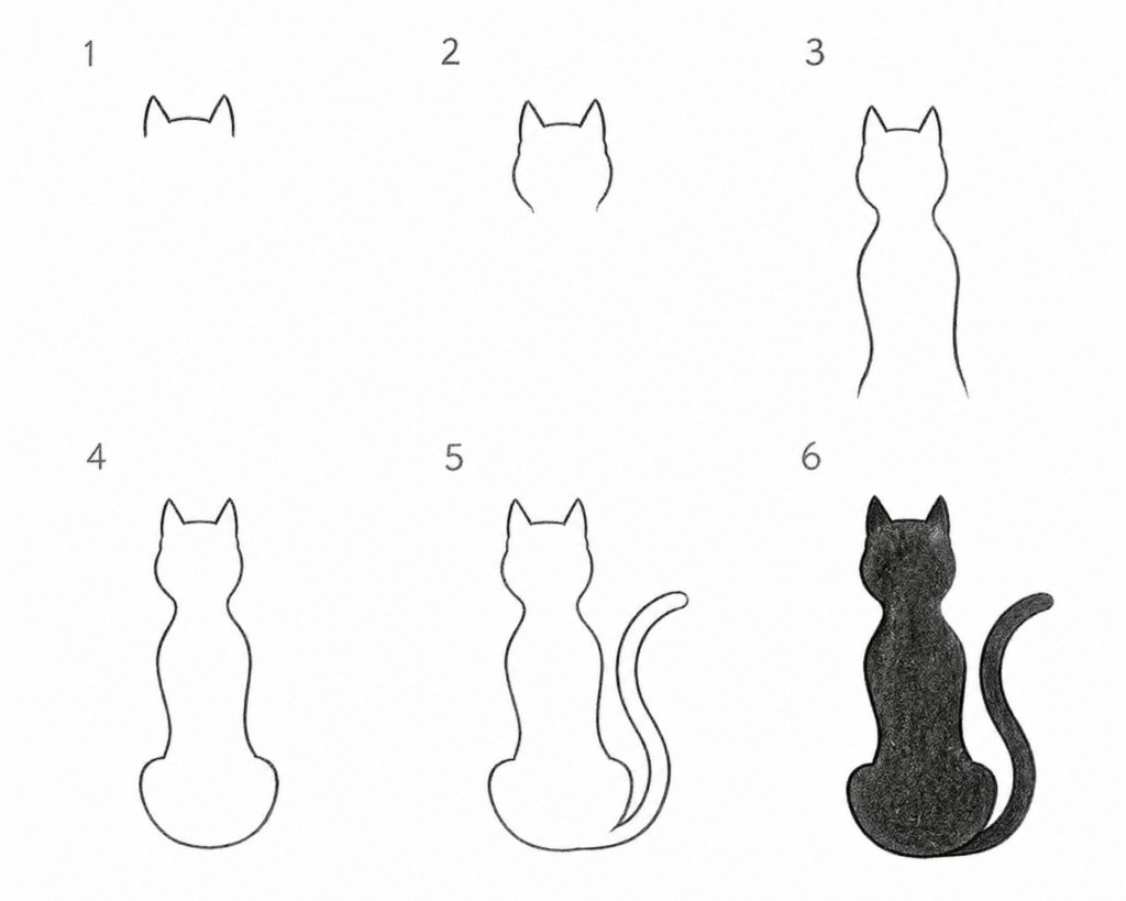 black cat in 6 steps