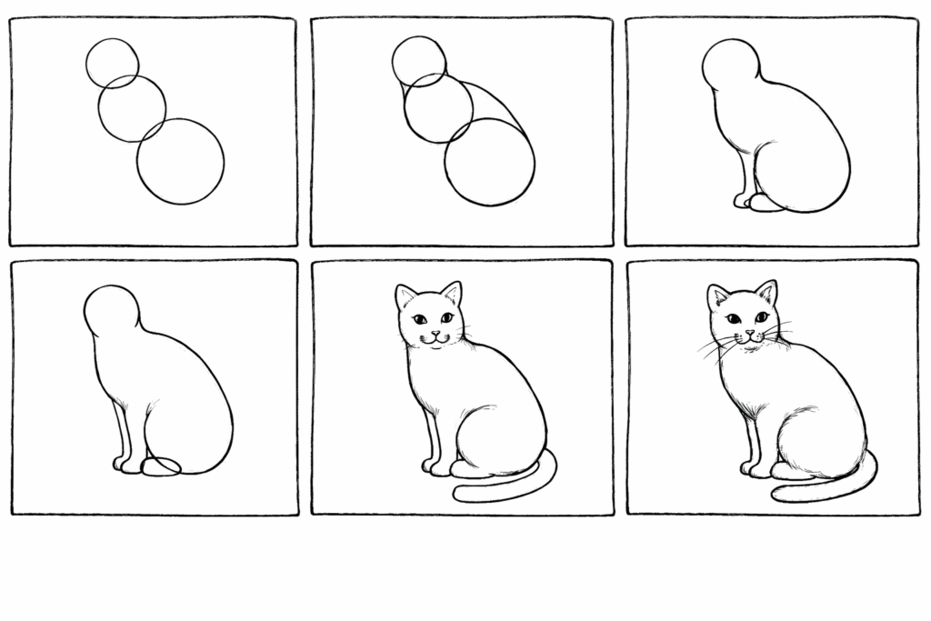 Another version of drawing a cat in 6 steps