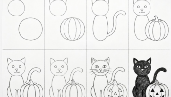 How To Draw a black cat and pumpkin for halloween